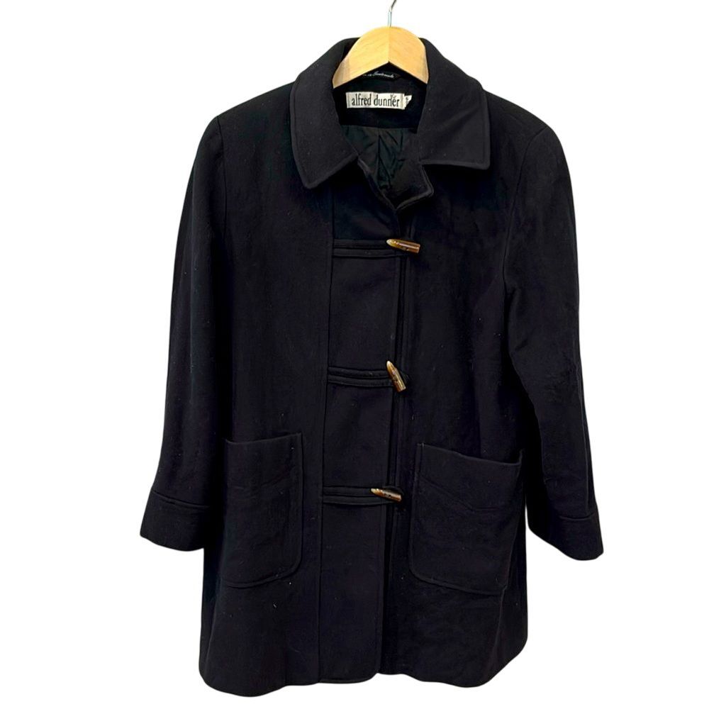 Vintage Wool Alfred Dunner Hooded Peacoat Plus Size 12P Black.‎
